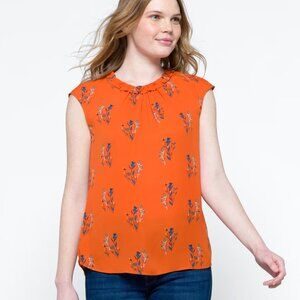 Stitch Fix Dressy Sleeveless Top Size Small Orange with Blue Floral Print
